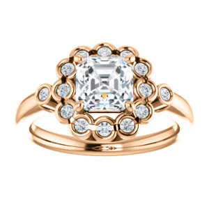 Cubic Zirconia Engagement Ring- The Raleigh (Customizable Asscher Cut Design with Clustered Halo and Round Bezel Accents) - Image 9