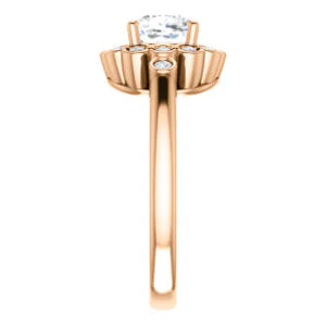 Cubic Zirconia Engagement Ring- The Raleigh (Customizable Cushion Cut Design with Clustered Halo and Round Bezel Accents) - Image 10