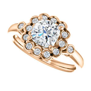 Cubic Zirconia Engagement Ring- The Raleigh (Customizable Cushion Cut Design with Clustered Halo and Round Bezel Accents) - Image 11