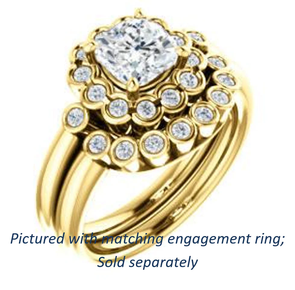 Cubic Zirconia Engagement Ring- The Raleigh (Customizable Cushion Cut Design with Clustered Halo and Round Bezel Accents) - Image 12