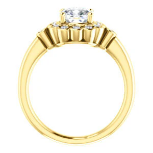 Cubic Zirconia Engagement Ring- The Raleigh (Customizable Cushion Cut Design with Clustered Halo and Round Bezel Accents) - Image 3