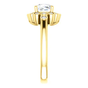 Cubic Zirconia Engagement Ring- The Raleigh (Customizable Cushion Cut Design with Clustered Halo and Round Bezel Accents) - Image 5