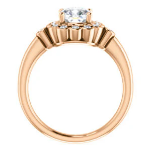 Cubic Zirconia Engagement Ring- The Raleigh (Customizable Cushion Cut Design with Clustered Halo and Round Bezel Accents) - Image 8