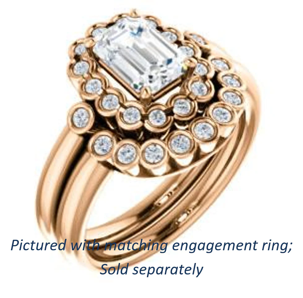 Cubic Zirconia Engagement Ring- The Raleigh (Customizable Emerald Cut Design with Clustered Halo and Round Bezel Accents) - Image 12