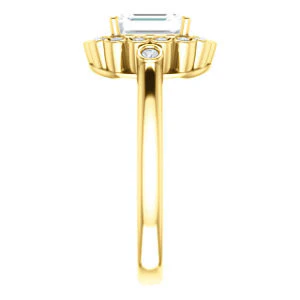 Cubic Zirconia Engagement Ring- The Raleigh (Customizable Emerald Cut Design with Clustered Halo and Round Bezel Accents) - Image 5