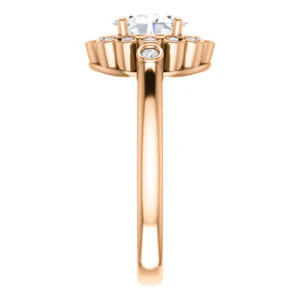 Cubic Zirconia Engagement Ring- The Raleigh (Customizable Oval Cut Design with Clustered Halo and Round Bezel Accents) - Image 10