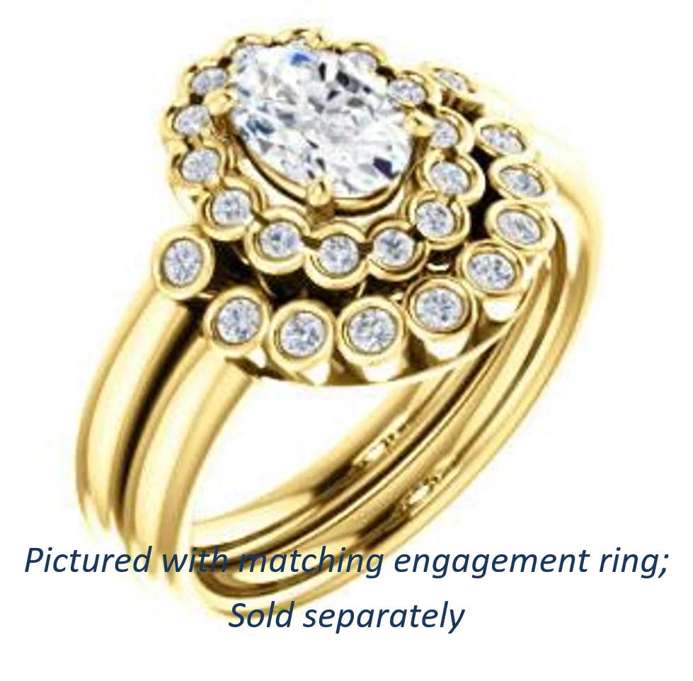 Cubic Zirconia Engagement Ring- The Raleigh (Customizable Oval Cut Design with Clustered Halo and Round Bezel Accents) - Image 12