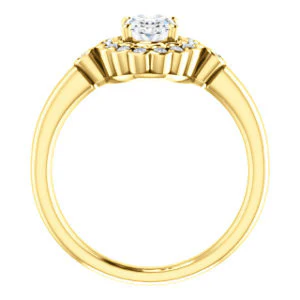 Cubic Zirconia Engagement Ring- The Raleigh (Customizable Oval Cut Design with Clustered Halo and Round Bezel Accents) - Image 3