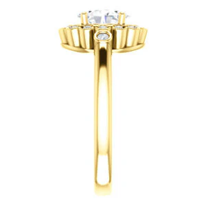Cubic Zirconia Engagement Ring- The Raleigh (Customizable Oval Cut Design with Clustered Halo and Round Bezel Accents) - Image 5