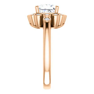 Cubic Zirconia Engagement Ring- The Raleigh (Customizable Princess Cut Design with Clustered Halo and Round Bezel Accents) - Image 10
