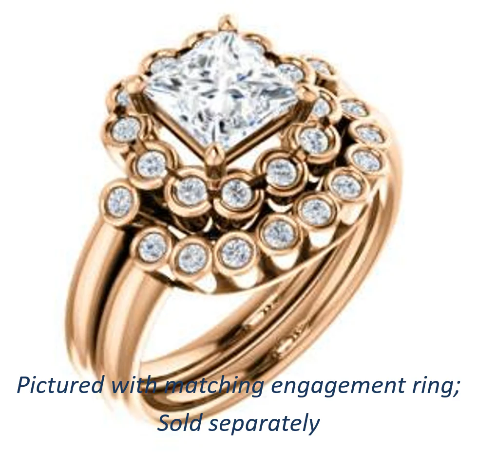 Cubic Zirconia Engagement Ring- The Raleigh (Customizable Princess Cut Design with Clustered Halo and Round Bezel Accents) - Image 12