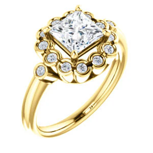 Cubic Zirconia Engagement Ring- The Raleigh (Customizable Princess Cut Design with Clustered Halo and Round Bezel Accents) - Image 2