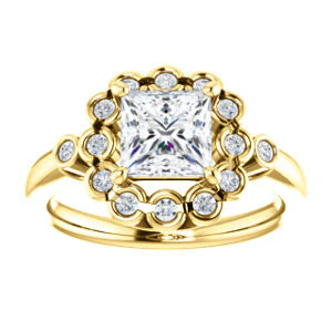 Cubic Zirconia Engagement Ring- The Raleigh (Customizable Princess Cut Design with Clustered Halo and Round Bezel Accents) - Image 4