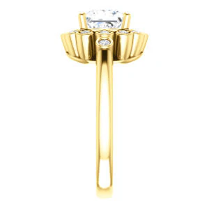 Cubic Zirconia Engagement Ring- The Raleigh (Customizable Princess Cut Design with Clustered Halo and Round Bezel Accents) - Image 5