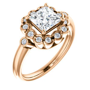 Cubic Zirconia Engagement Ring- The Raleigh (Customizable Princess Cut Design with Clustered Halo and Round Bezel Accents) - Image 7