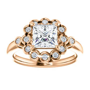 Cubic Zirconia Engagement Ring- The Raleigh (Customizable Princess Cut Design with Clustered Halo and Round Bezel Accents) - Image 9