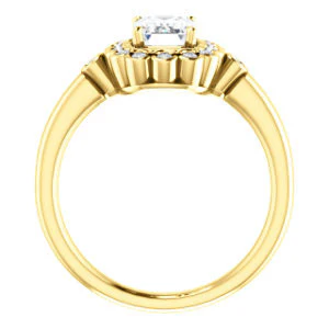 Cubic Zirconia Engagement Ring- The Raleigh (Customizable Radiant Cut Design with Clustered Halo and Round Bezel Accents) - Image 3