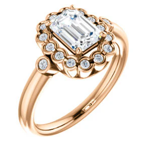 Cubic Zirconia Engagement Ring- The Raleigh (Customizable Radiant Cut Design with Clustered Halo and Round Bezel Accents) - Image 7