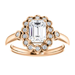 Cubic Zirconia Engagement Ring- The Raleigh (Customizable Radiant Cut Design with Clustered Halo and Round Bezel Accents) - Image 9