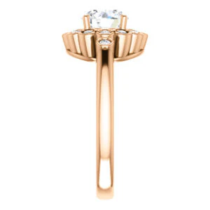 Cubic Zirconia Engagement Ring- The Raleigh (Customizable Round Cut Design with Clustered Halo and Round Bezel Accents) - Image 10
