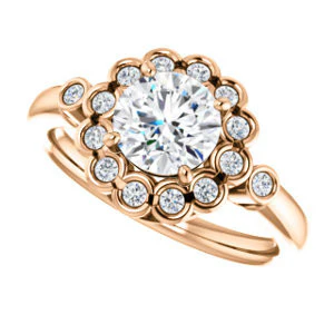 Cubic Zirconia Engagement Ring- The Raleigh (Customizable Round Cut Design with Clustered Halo and Round Bezel Accents) - Image 11