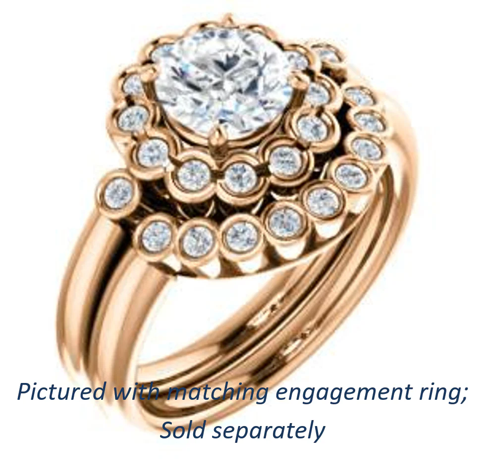 Cubic Zirconia Engagement Ring- The Raleigh (Customizable Round Cut Design with Clustered Halo and Round Bezel Accents) - Image 12