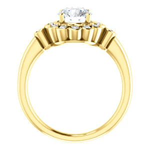 Cubic Zirconia Engagement Ring- The Raleigh (Customizable Round Cut Design with Clustered Halo and Round Bezel Accents) - Image 3