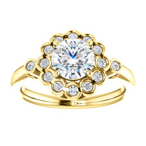 Cubic Zirconia Engagement Ring- The Raleigh (Customizable Round Cut Design with Clustered Halo and Round Bezel Accents) - Image 4
