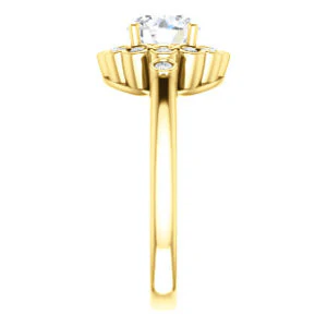 Cubic Zirconia Engagement Ring- The Raleigh (Customizable Round Cut Design with Clustered Halo and Round Bezel Accents) - Image 5