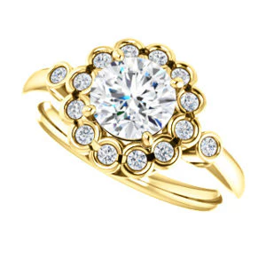Cubic Zirconia Engagement Ring- The Raleigh (Customizable Round Cut Design with Clustered Halo and Round Bezel Accents) - Image 6