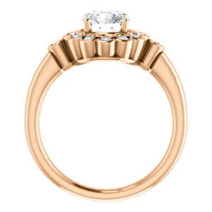 Cubic Zirconia Engagement Ring- The Raleigh (Customizable Round Cut Design with Clustered Halo and Round Bezel Accents) - Image 8