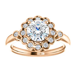 Cubic Zirconia Engagement Ring- The Raleigh (Customizable Round Cut Design with Clustered Halo and Round Bezel Accents) - Image 9