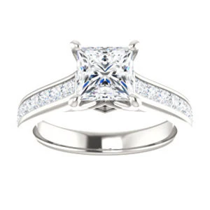 Cubic Zirconia Engagement Ring- The Rhea (Customizable Cathedral-raised Princess Cut Design with Princess Channel Band and Kite-set Princess Peekaboo Accents) - Image 4