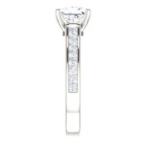Cubic Zirconia Engagement Ring- The Rhea (Customizable Cathedral-raised Princess Cut Design with Princess Channel Band and Kite-set Princess Peekaboo Accents) - Image 5