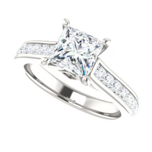 Cubic Zirconia Engagement Ring- The Rhea (Customizable Cathedral-raised Princess Cut Design with Princess Channel Band and Kite-set Princess Peekaboo Accents) - Image 6