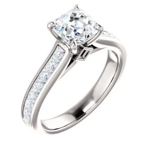 Cubic Zirconia Engagement Ring- The Rhea (Customizable Cathedral-raised Asscher Cut Design with Princess Channel Band and Kite-set Princess Peekaboo Accents) - Image 2