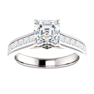 Cubic Zirconia Engagement Ring- The Rhea (Customizable Cathedral-raised Asscher Cut Design with Princess Channel Band and Kite-set Princess Peekaboo Accents) - Image 4