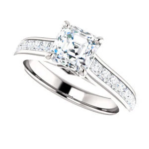 Cubic Zirconia Engagement Ring- The Rhea (Customizable Cathedral-raised Asscher Cut Design with Princess Channel Band and Kite-set Princess Peekaboo Accents) - Image 6