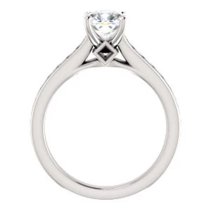 Cubic Zirconia Engagement Ring- The Rhea (Customizable Cathedral-raised Cushion Cut Design with Princess Channel Band and Kite-set Princess Peekaboo Accents) - Image 3