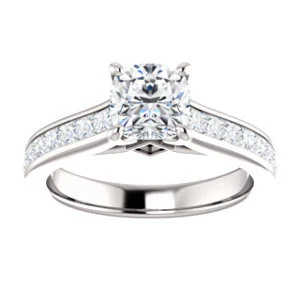 Cubic Zirconia Engagement Ring- The Rhea (Customizable Cathedral-raised Cushion Cut Design with Princess Channel Band and Kite-set Princess Peekaboo Accents) - Image 4