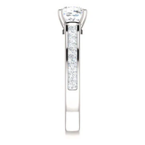 Cubic Zirconia Engagement Ring- The Rhea (Customizable Cathedral-raised Cushion Cut Design with Princess Channel Band and Kite-set Princess Peekaboo Accents) - Image 5