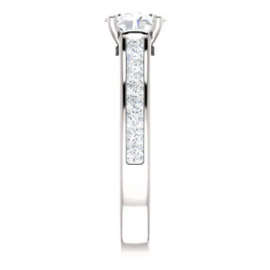 Cubic Zirconia Engagement Ring- The Rhea (Customizable Cathedral-raised Oval Cut Design with Princess Channel Band and Kite-set Princess Peekaboo Accents) - Image 10