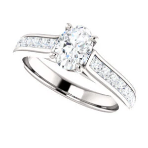 Cubic Zirconia Engagement Ring- The Rhea (Customizable Cathedral-raised Oval Cut Design with Princess Channel Band and Kite-set Princess Peekaboo Accents) - Image 11