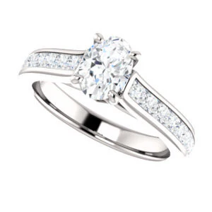Cubic Zirconia Engagement Ring- The Rhea (Customizable Cathedral-raised Oval Cut Design with Princess Channel Band and Kite-set Princess Peekaboo Accents) - Image 6