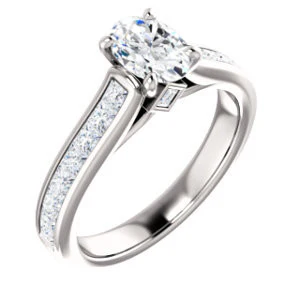 Cubic Zirconia Engagement Ring- The Rhea (Customizable Cathedral-raised Oval Cut Design with Princess Channel Band and Kite-set Princess Peekaboo Accents) - Image 7
