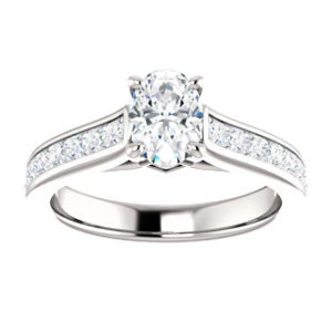 Cubic Zirconia Engagement Ring- The Rhea (Customizable Cathedral-raised Oval Cut Design with Princess Channel Band and Kite-set Princess Peekaboo Accents) - Image 9