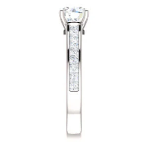 Cubic Zirconia Engagement Ring- The Rhea (Customizable Cathedral-raised Round Cut Design with Princess Channel Band and Kite-set Princess Peekaboo Accents) - Image 10