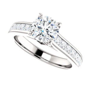 Cubic Zirconia Engagement Ring- The Rhea (Customizable Cathedral-raised Round Cut Design with Princess Channel Band and Kite-set Princess Peekaboo Accents) - Image 11