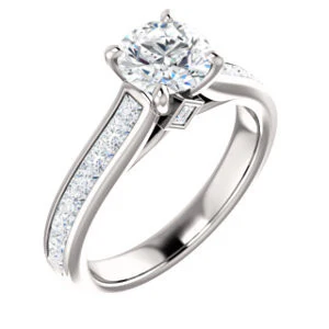Cubic Zirconia Engagement Ring- The Rhea (Customizable Cathedral-raised Round Cut Design with Princess Channel Band and Kite-set Princess Peekaboo Accents) - Image 2