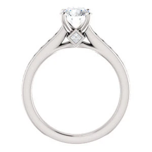 Cubic Zirconia Engagement Ring- The Rhea (Customizable Cathedral-raised Round Cut Design with Princess Channel Band and Kite-set Princess Peekaboo Accents) - Image 3